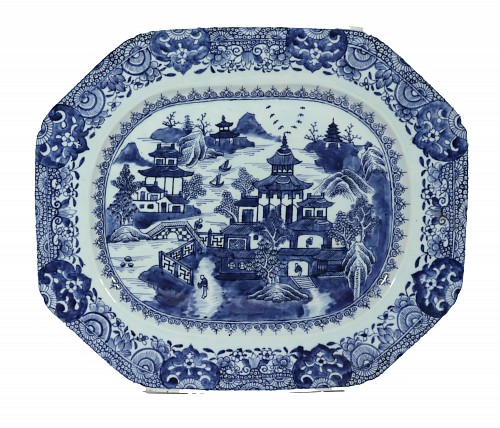 Inventory:  Chinese Export Porcelain, Grand River Landscape: Chinese Export Blue & White Porcelain Large Platter, 1770, SOLD &bull;