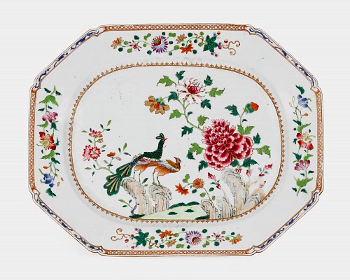 Inventory:  Chinese Export Porcelain, Chinese Export Porcelain Very Large Double Peacock Dish, 1765, SOLD &bull;