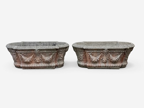 Vintage French Neoclassical Style: Pair of Cast Stone Garden Planters, Early-Mid-20th Century $2,500