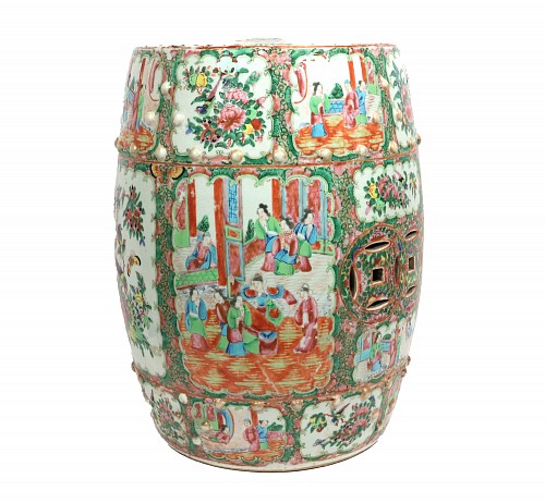 Inventory:  Chinese Export Porcelain, Chinese Export Porcelain Rose Medallion Garden Seat, Mid-19th Century, SOLD &bull;