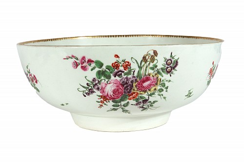 Inventory:  First Period Worcester Porcelain, 18th-century First Period Worcester Porcelain Botanical Punch Bowl, 1770, $3,750