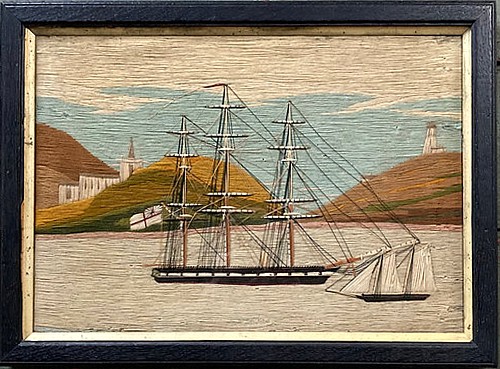 Sailor's Woolwork British Sailor's Woolwork of Royal Navy Ships in a Bay, 1875 $6,000