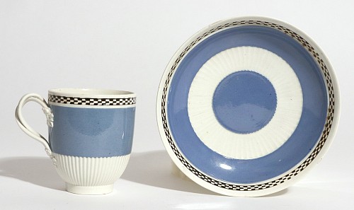 Inventory:  Pearlware, Pearlware Light Blue Slip Covered Coffee Cup and Saucer, Staffordshire or Yorkshire, circa 1790, 1790, $336.11