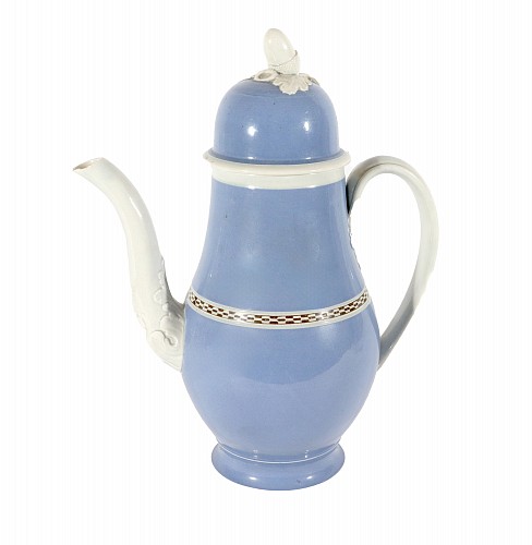 Inventory:  Pearlware, English Pearlware Light Blue Slip Coffee Pot, English, probably Staffordshire or Yorkshire, circa 1790, 1790, $3,650