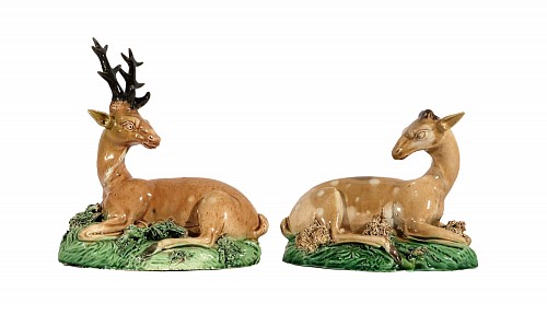 Inventory:  British Pottery, 18th Century Ralph Wood-type Stag and Hind Pearlware Pottery Figures, 1775-85, $7,500