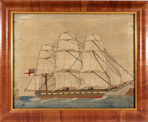 Inventory:  Sailor's Woolwork, British Sailor&acirc;s Woolwork of a British Clipper Ship, 1870, $4,500