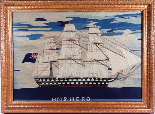 Inventory:  Sailor's Woolwork, British Sailor's Woolwork of Royal Navy Ship HMS Hero, famous for conveying Albert Edward, Prince of Wales on his historic tour of North America in 1860, 1860-70, $7,800