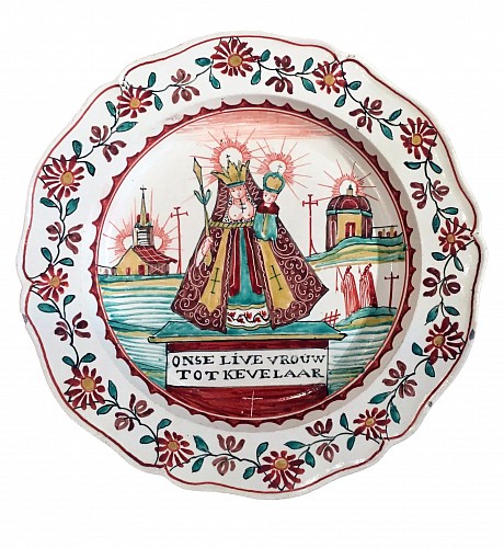 Creamware Pottery Dutch-decorated English Creamware Plate,  Onse Live Vrouw Tot Kevelaar (Our Lady to Kevelaar), Circa 1765-75 $795