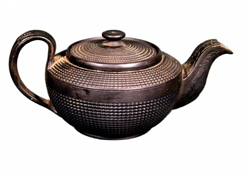 Inventory:  Jasperware, English Black Basalt Engine-Turned Teapot and Cover, Circa 1790-1810, $950