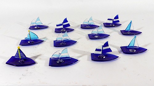 Mid-century Modern Vintage Murano Glass Models of Sailing Ships- A Set of Twelve, 1970s SOLD &bull;