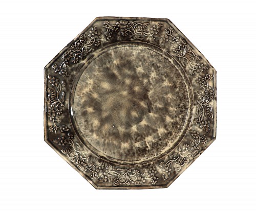 Inventory:  Creamware Pottery, English Creamware Whieldon-type Gray Tortoiseshell Plate, 1765-75, $750