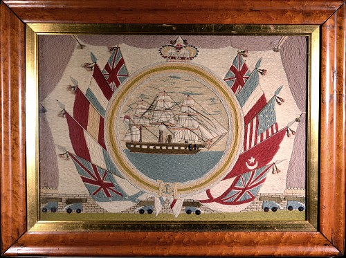 Sailor's Woolwork British Sailor's Woolwork Flag of Nations"" Woolie With Porthole View, 1870 SOLD &bull;