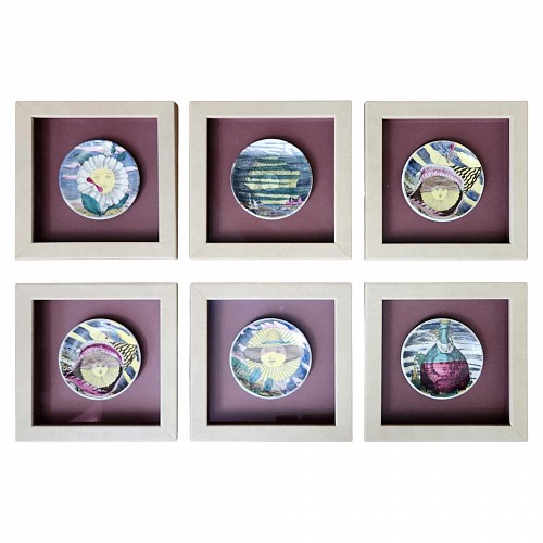 Piero Fornasetti Piero Fornasetti Framed Set of Coasters of the Months, "12 Mesi, 12 Soli" design, Early 1960s $3,750