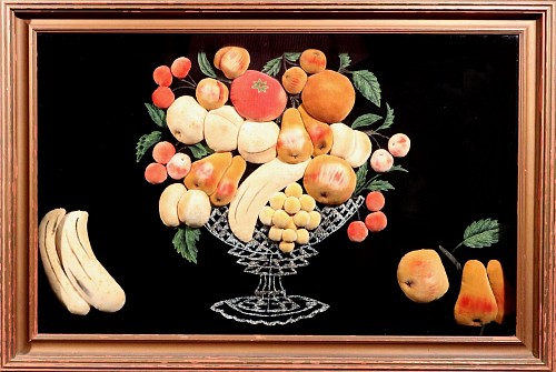 Inventory:  Folk Art, American Feltwork Picture of Fruit in a Footed Bowl, Probably New York State, 1890-1920, $3,750