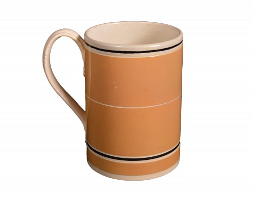 Mocha Early Mocha Pottery Mug with Ochre Slip Ground, 1790-1810 $850