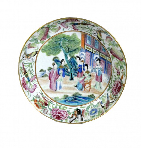 Inventory:  Chinese Export Porcelain, Chinese Export Famille Rose Porcelain Mandarin Saucer Dish, Circa 1800-10, $750