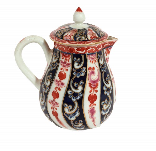 Inventory:  First Period Worcester Porcelain, First Period Worcester Porcelain Queen Charlotte Pattern Covered Milk Jug, 1775, $1,250