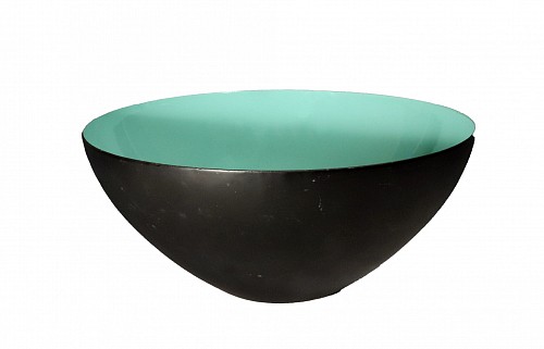 Inventory:  Mid-century Modern, Modernist Krenit Black and Aqua Green Enamel Steel Bowl by Herbert Krenchel for Torben &Atilde;rskov & Co., 1950s-early 60s, $250
