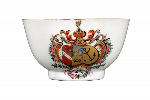 Inventory:  Chinese Export Porcelain, Chinese Export Famille Rose Armorial Tea Bowl, Arms of Titsingh and de Coup
Qianlong Period, Circa 1758&acirc;1760, 1758-60, $650