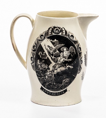 Creamware Pottery Apotheosis of George Washington Large Liverpool Transfer Decorated Creamware Jug, 1800-1810 $5,000