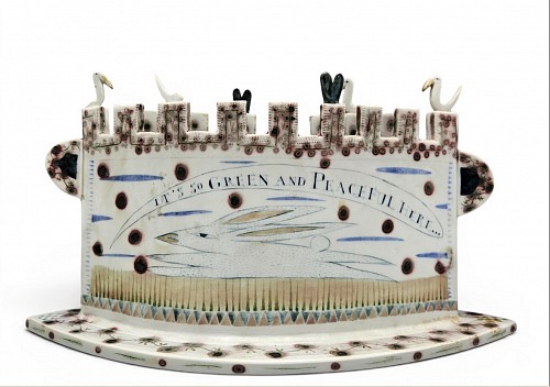 Mara Superior Mara Superior glazed sculpture of castle form titled ""It's So Green and Peaceful Here"" SOLD &bull;