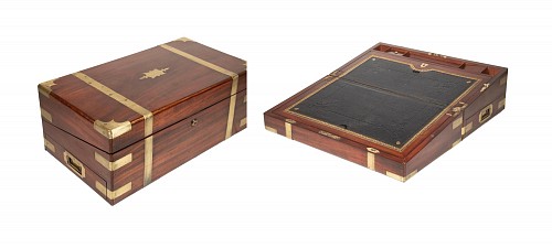 Inventory:  British Furniture, Brass-Bound Rosewood Campaign Writing Slope or Ship Captain&acirc;s Lap Desk, 1860, $5,500