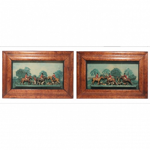 Portrait Miniature Pair of Large Hunting-subject Wax Pictures By Samuel Percy, Circa 1800 $9,500