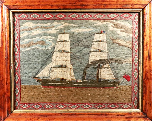 Sailor's Woolwork English Sailor's Woolwork of a Merchant Navy Steam-auxiliary Square-rigged Brig, 1860-75 SOLD &bull;