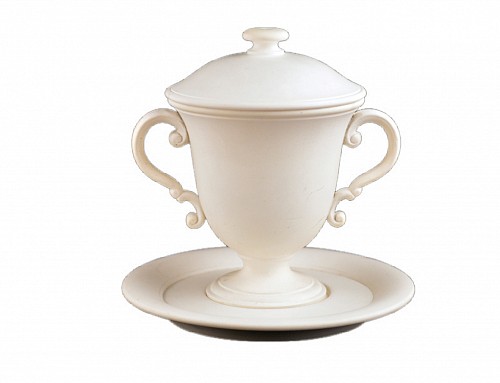 Inventory:  British Porcelain, Wedgwood White Stoneware Chocolate Cup or Lemonade Beaker, Cover and Stand, 1800-1815, $1,950