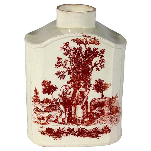 Creamware Pottery 18th Century Creamware Pottery Red-printed Tea Caddy, 1765-75 $1,800