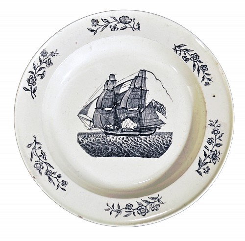 Creamware Pottery American Ship decorated English Pottery Creamware Plate, 1785-1800 $550