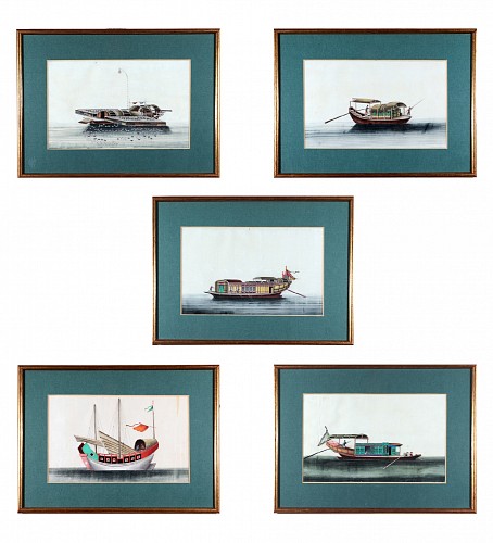 Inventory:  China Trade, China Trade Watercolor Pictures of Junks & Sampans, 1850, SOLD &bull;