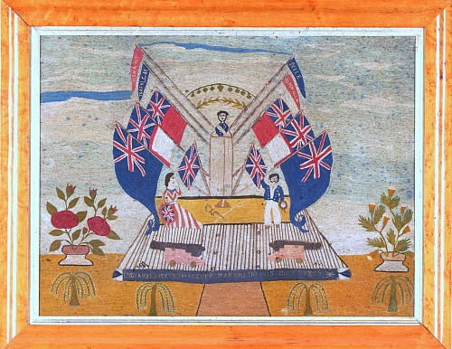 Sailor's Woolwork Memorial to Lord Nelson-British Sailor's Woolwork or Woolie,"England expects every man to do his duty" 1805., 1865 SOLD &bull;