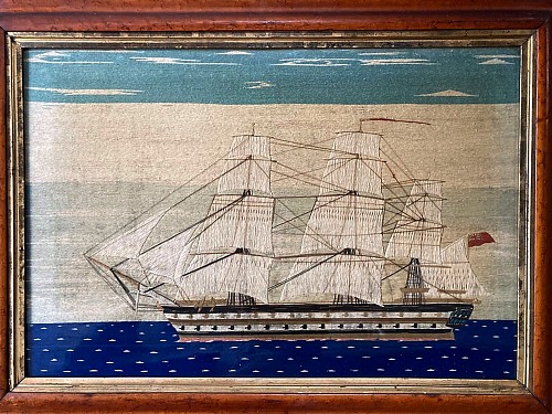 Sailor's Woolwork British Sailor's Large Woolwork of HMS Brunswick Made by J.H. Miller, Brixton, London, 1865-75 SOLD &bull;