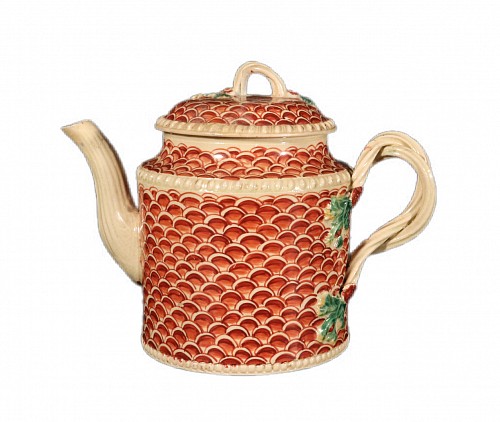Inventory:  Creamware Pottery, English Creamware Pottery Teapot with Rare Fish Scale Design, Attributed to Yorkshire, 1770, $2,500