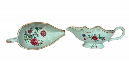 Chinese Export Porcelain Chinese Export Porcelain Famille Rose Sauce Boats, Pair, Silver Shape, 1765 $2,750