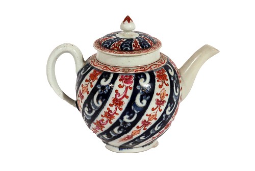 Inventory:  First Period Worcester Porcelain, 1st Period Worcester ""Queen Charlotte"" Pattern Teapot & Cover, 1775, $2,200