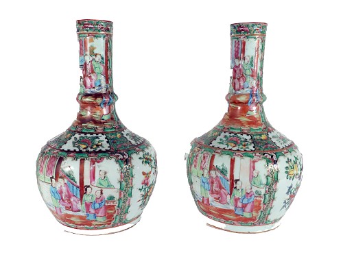 Inventory:  Chinese Export Porcelain, Chinese Export Porcelain Bottle-form Rose Medallion Vases, 1860, $3,750