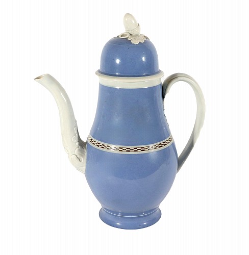 Inventory:  Pearlware, English Pearlware Light Blue Slip Coffee Pot, English, probably Staffordshire or Yorkshire, 1790, $2,750