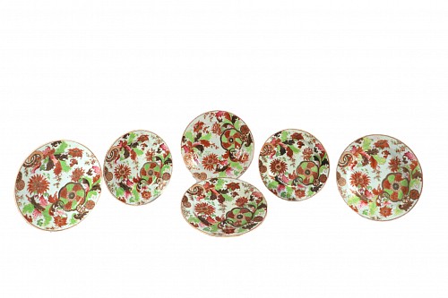 Inventory:  Chinese Export Porcelain, Chinese Export Porcelain Tobacco Leaf Plates- Set of Six, 1765, $4,750