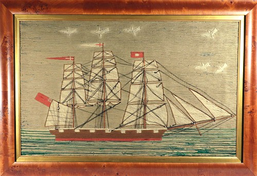 Inventory:  Sailor's Woolwork, Large British Sailor's Woolwork of A Merchant Ship, 1875, SOLD &bull;