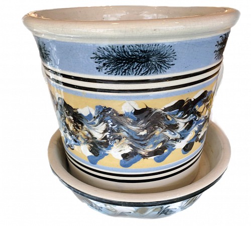 Inventory:  Mocha, Mocha Pearlware Pottery Large Cachepot & Stand, Circa 1820-30, $2,000