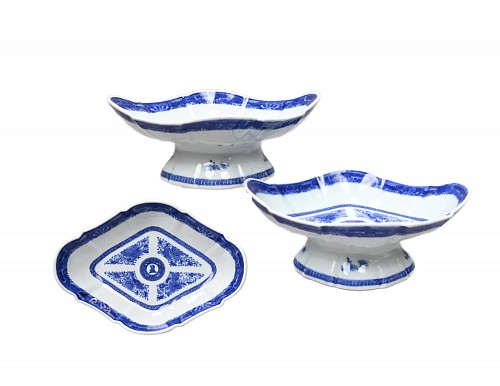 Inventory:  Chinese Export Porcelain, Chinese Export Porcelain Crested Blue Fitzhugh Tazzas- The Kiddell or Alexander Family, 1790-1800, $3,500