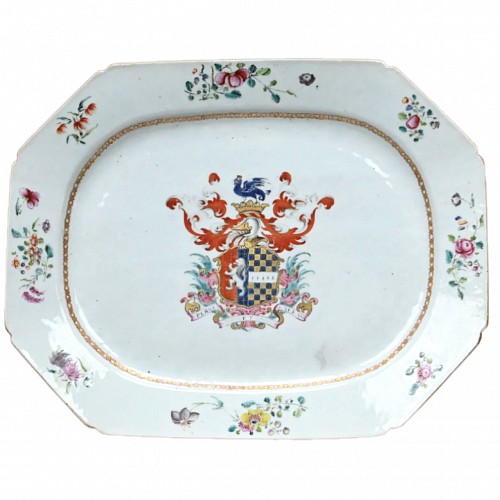 Inventory:  Chinese Export Porcelain, Chinese Export Porcelain Armorial Dish, Arms Hutchinson impaling Calthrop, 1755, $4,500