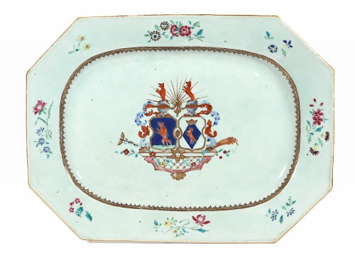 Inventory:  Chinese Export Porcelain, Chinese Export Porcelain Armorial Dish with Dutch Marriage Coat of Arms, 1765, $3,500
