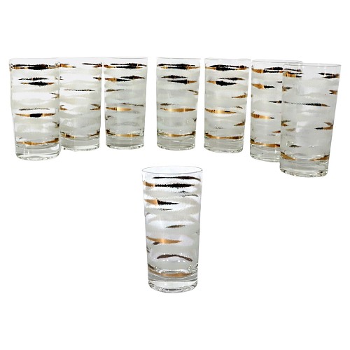 Inventory:  Vintage, Mid-Century Modern Fred Press Vintage Glasses-Set of Seven, 1950s-60s, $450