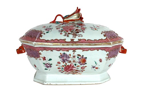 Inventory:  Chinese Export Porcelain, Chinese Export Porcelain Famille Rose Botanical Soup Tureen & Cover, 1780, $5,000
