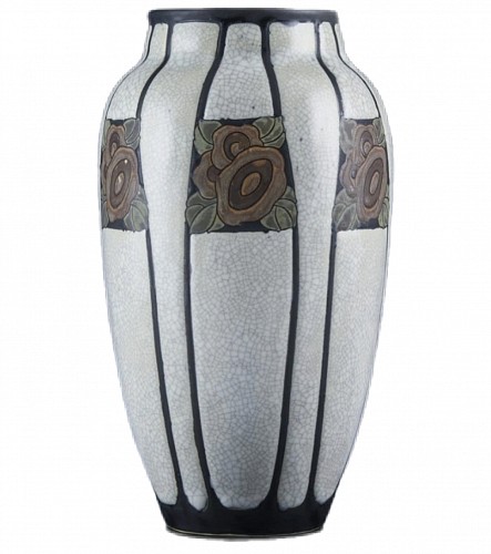 Inventory: Charles Catteau Boch Fr&Atilde;&uml;res Keramis Art Deco Gr&Atilde;&uml;s Stoneware Vase, Circa 1923