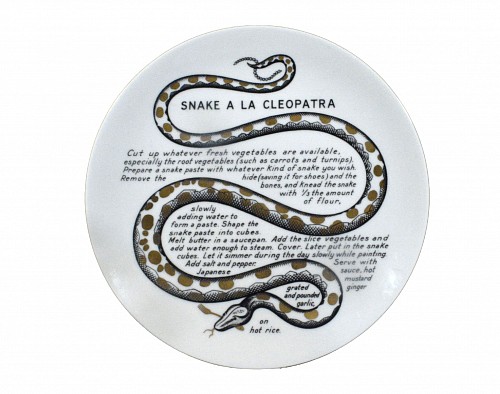 Piero Fornasetti Piero Fornasetti Fleming Joffe Recipe Cook Plate- Snake a la Cleopatra, 1960s-1974 $700