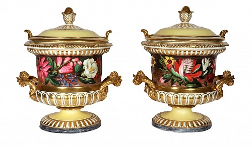 Inventory:  Chamberlain's Worcester, Regency Chamberlain Worcester Botanical Ice Pails, Covers & Liners, Signed" P. Bradley", From Bettiscombe Manor Provenance, 1825, $18,000